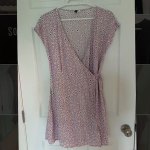 Purple flower print wrap dress